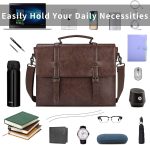 Leather Mens Messenger Bag Vintage 15.6 Inch Waterproof Leather Laptop Briefcase Large Satchel Shoulder Bag Retro Office College Computer Laptop Bag, Brown - Image 3
